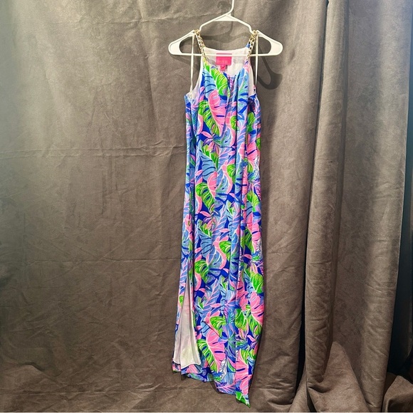 Lilly Pulitzer Silk Maxi Dress Tropical Print Chain Strap Size 2 - Picture 12 of 12